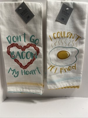 Kitchen Towels Bacon Eggs Lot Of 2 Dont Go Bacon My Heart  Couldnt If Fried New 