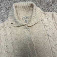 L.L. Bean Cable Knit Button Front Cardigan Sweater Women Large Wool Blend