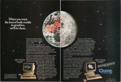 Qume 1984 2pg Print Ad QVT 511GX Full-Color & 311GX Monochrome Terminals