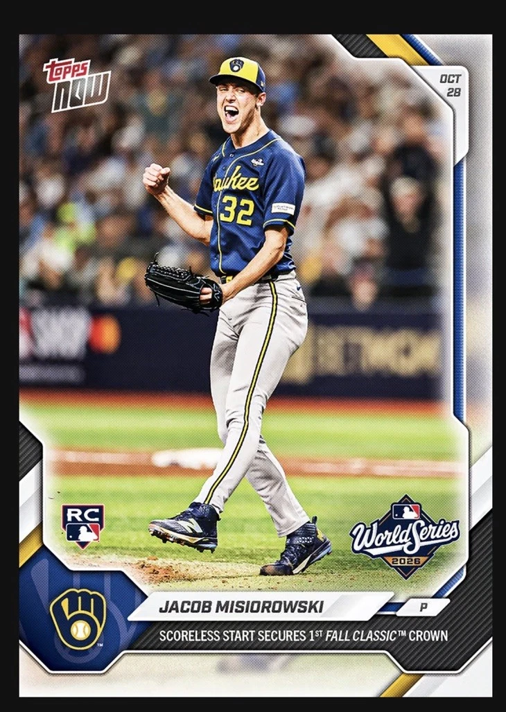 2026 Topps Now MLB #827 Jacob Misiorowski RC Milwaukee Brewers PRESALE🔥 - product detail image 1