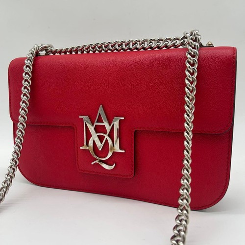 Alexander McQueen Insignia Leather Shoulder Bag Red Used Authentic