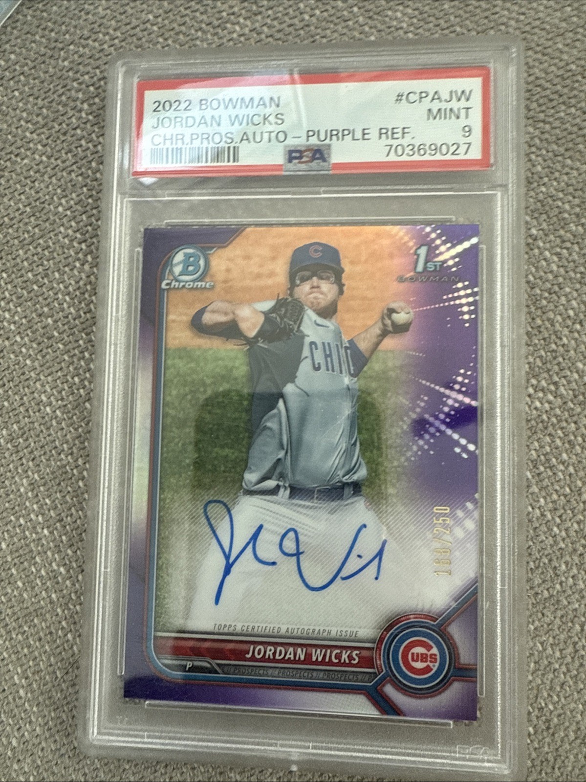 2022 Bowman Chrome 1st Purple Refractor Auto Jordan Wicks /250 Cubs