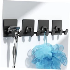 Adhesive Shower Hooks for Inside - Extra Sticky Stainless, Razor 4 Pack Black