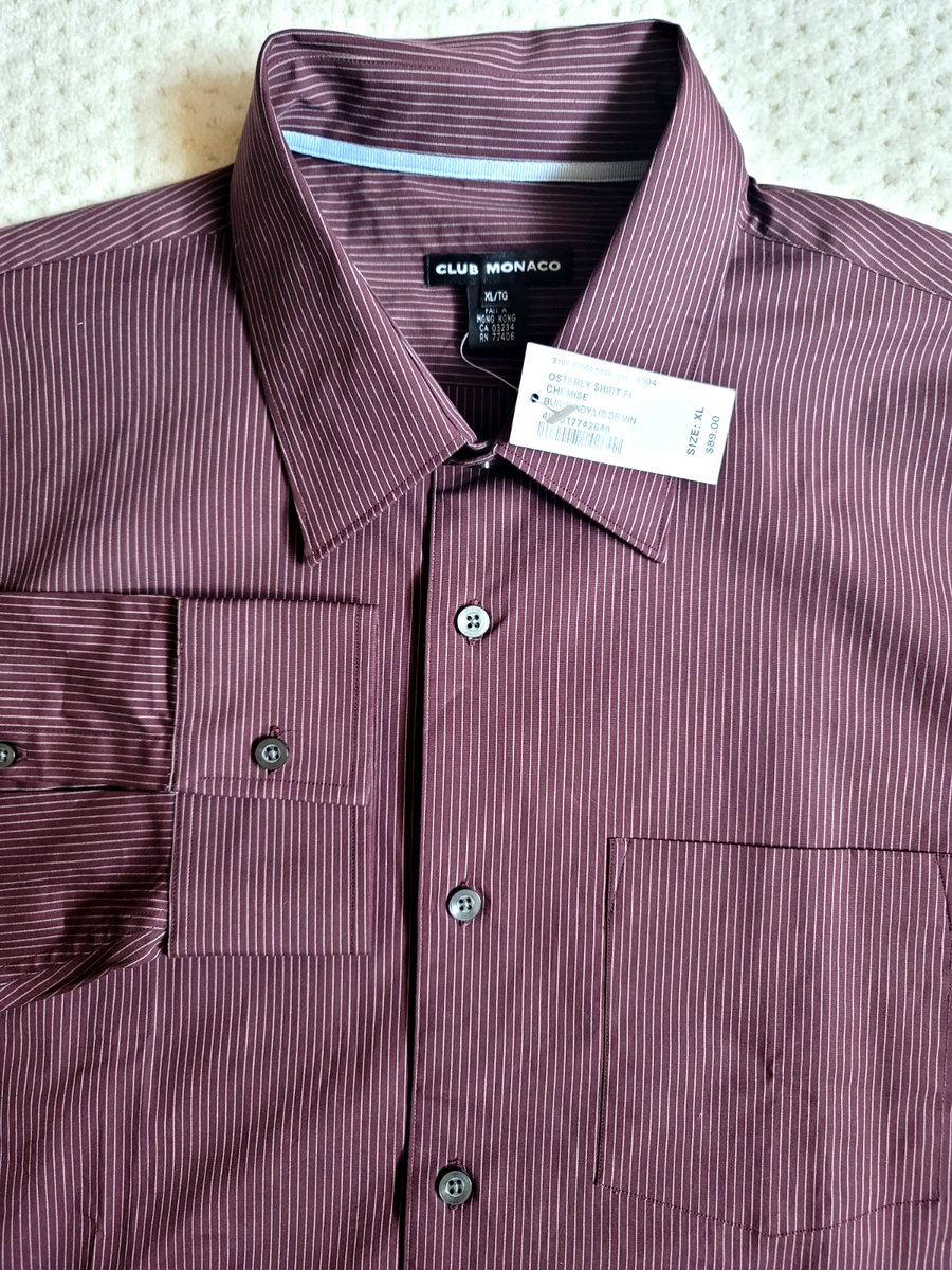 VTG NOS NWT Club Monaco Men's OSTERLY Pinstripe Burgundy Stretch dress  shirt XL