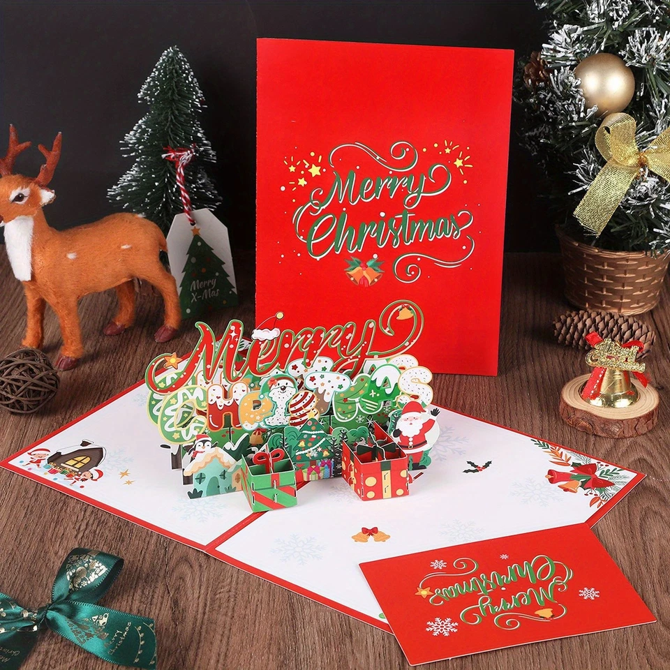 Pop-Up Christmas Greeting Cards Santa&Tree Designs Heartwarming Gifts for Family - Image 4 of 4