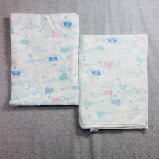 VTG Cuddle Time 2 Receiving Blankets Bears Baby Swaddle Bunnies Clouds Blue Pink