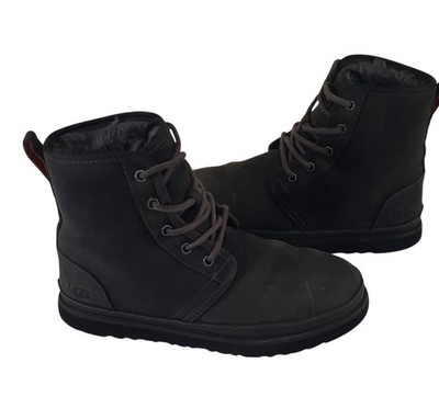 UGG Harkley Charcoal Waterproof Leather Fur Chukka Lace Boots Shoes Size 8 Men