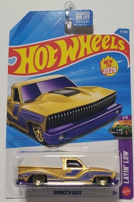 2026 Hot Wheels Bounce n Bass 17/250 Layin Low 1/5 Yellow Purple Pickup Truck 