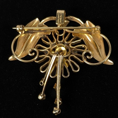 Vintage Carl-Art CA Signed 1/20 12k Gold Filled Rhinestone Floral Brooch Pendant - Picture 5 of 10