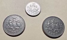 Barbados 3 Coins Set, 5, 10, 25 Cents World Coins, 1994, 1980, 1996