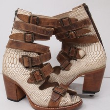 Freebird Steven BOND Mujer 7 Cuero Tacón Bloque Gladiador Sandalias Botas Serpiente