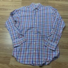 Peter Millar Shirt Mens Medium Red Blue Check Plaid Button Front Long Sleeve