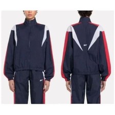 Reebok Women's Relaxed Fit Full Zip Proud Track Jacket Vector Navy Size S NWT