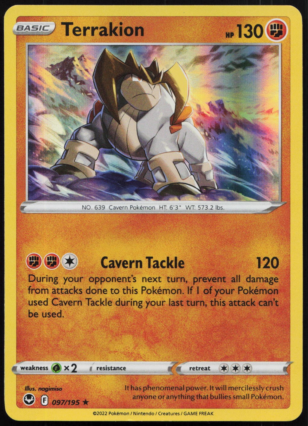 Terrakion 097/195 Holo Rare Silver Tempest Pokemon NM