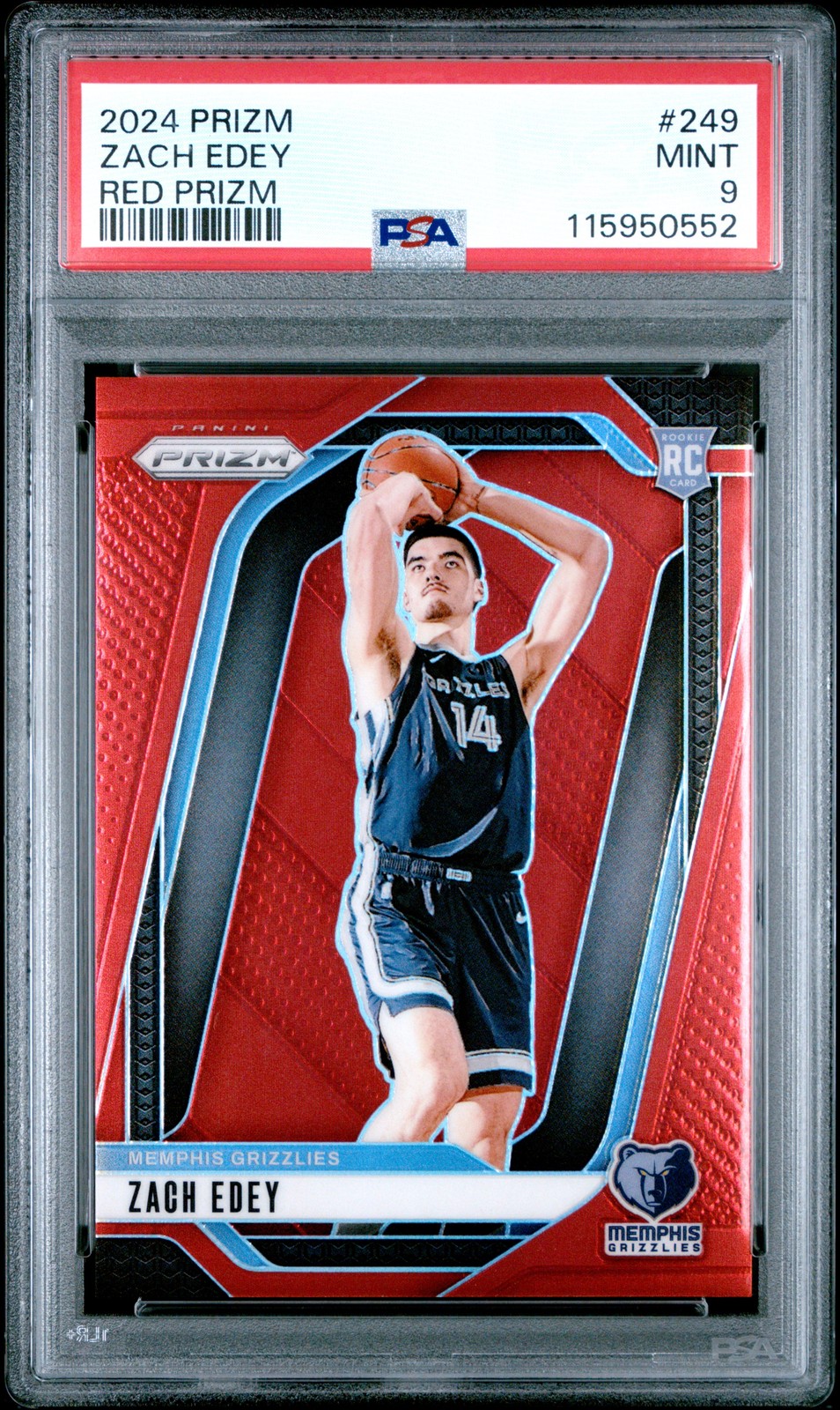 2024 Panini Prizm #249 Zach Edey Red Prizms Rookie Card RC /299 PSA 9
