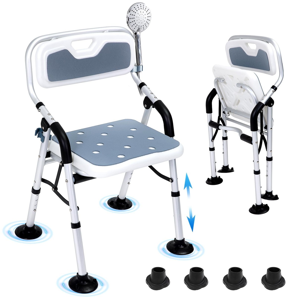 Foldable Shower Chair Elderly Adjustable Height Padded Arms Back