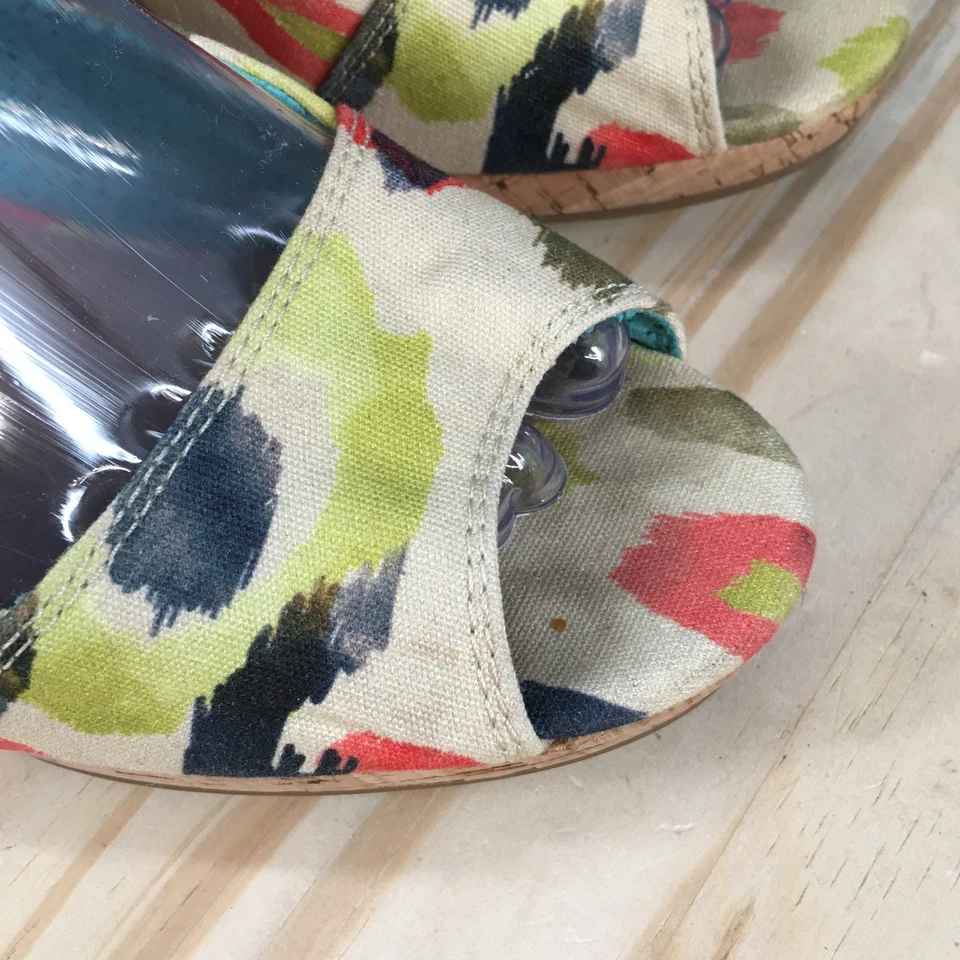 Zapatos de tacón TOMS para mujer 9 Stella de corcho con cuña punta abierta tela multicolor informales Foto 3 de 4