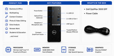 NEW Dell OptiPlex 3000 SFF Intel i7 32GB RAM 2TB SSD NVIDIA Win11P