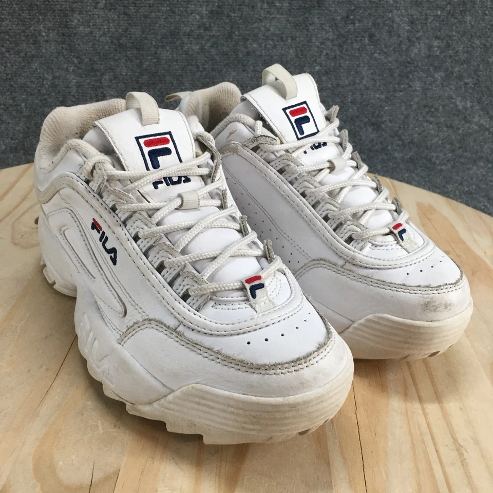 Fila Sneaker Womens 7.5 White Disruptor 2 Round Toe Laced Up Comfort Leather - Image 3 of 4