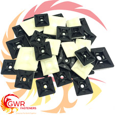 Sticky Backed Black & White Self-Adhesive Cable Tie Base Mounts - 20mm 25mm 28mm