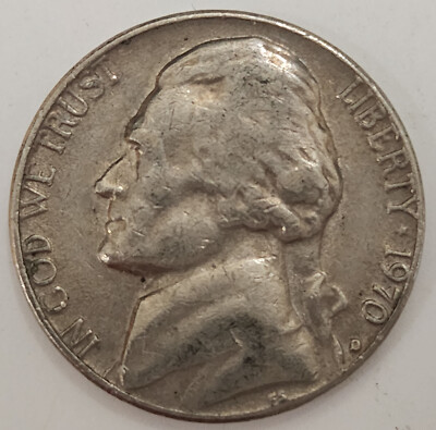 1) SINGLE 1970 D Mint Mark USA NICKEL 5 CENT US COIN JEFFERSON