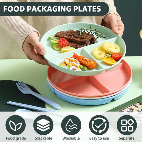 8Pcs 9inch Divided Dinner Plates Unbreakable Portion Control Dinner Diet guaWq