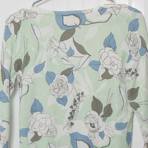 Talbots Green Floral 3/4 Sleeve VNeck Button Cotton Blend Cardigan Sweater SPet - Picture 8 of 9