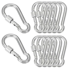 10Pcs M8 1.97" Screw Locking Clips 304 Stainless Steel Spring Snap Hook Silver