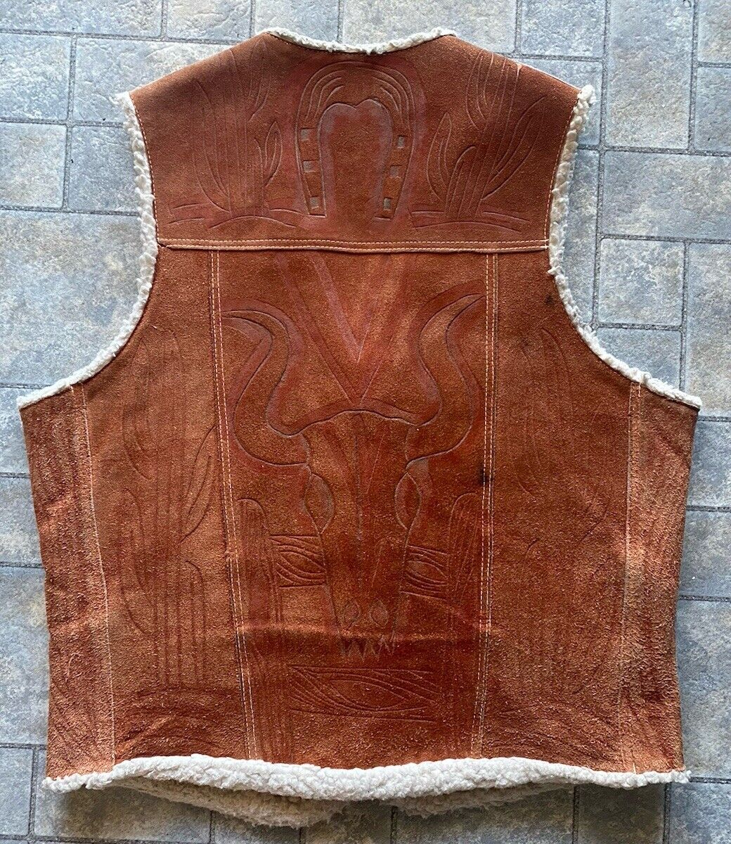 Hecho En Mexico Pile Genuine Leather Tooled Vest 44 Brown Hecho En Mexico Pile Genuine Leather Tooled Vest 44 Brown