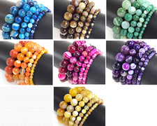 Natural Stripe Agate Gemstone Stretch Bracelet 4 6 8mm 10mm 12mm 7.5"