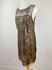 Max Studio Gold Sequin Dress Small | Sleeveless Mesh Lined Cocktail Party Knee-L