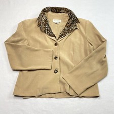 Pride & Joy Womens Blazer Sz 14p Beige Animal Print Moleskin Button Up Vintage