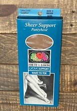 Fruit Of The Loom Beige Sheer Support Pantyhose Waist to Toe Size C VTG 1996 USA