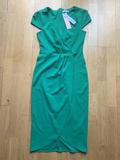 City Goddess London Emerald Green Drapped Waterfall Midi Dress Wrapped Size 8 S