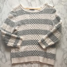 Tommy Hilfiger Womens L Grey/White Striped Long Sleeve Sweater