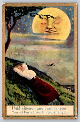Postcard Man in the Moon Pretty Woman Sleeping Under Full Moon c1911 ...