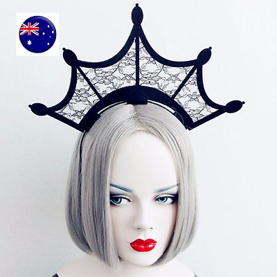 Women Girl Gothic Black Crown Halloween Vampire Queen Party Hair Headband Prop 
