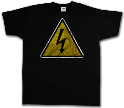 CAUTION HIGH VOLTAGE VINTAGE LOGO SIGN T-SHIRT Hochspannung AC/DC Achtung