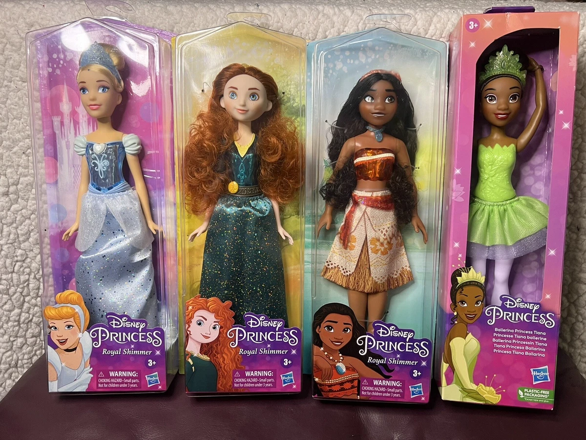 Lot of New Disney Princess Barbie Dolls Cinderella, Merida (Brave), Moana,  Tiana