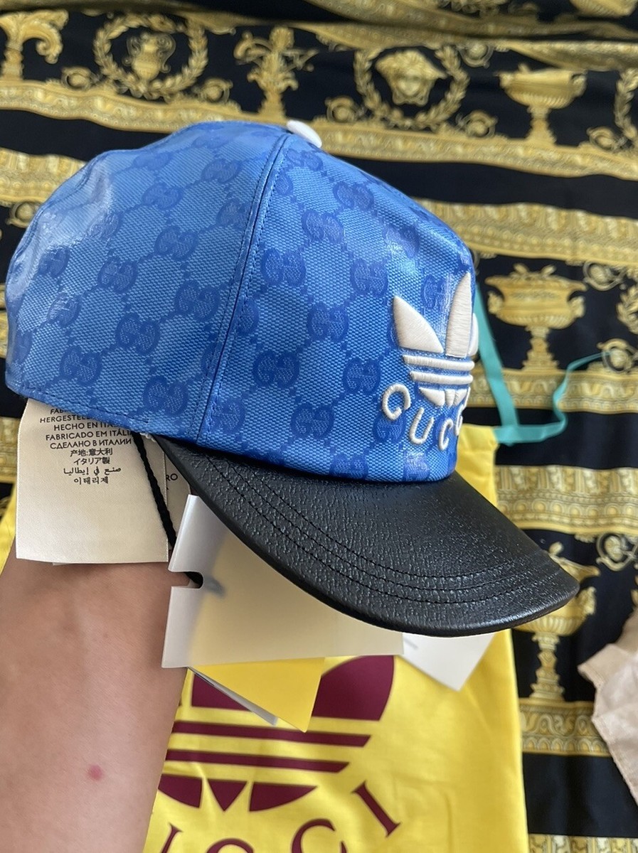 NEW Gucci x Adidas GG LOGO Supreme Baseball Cap Hat Blue
