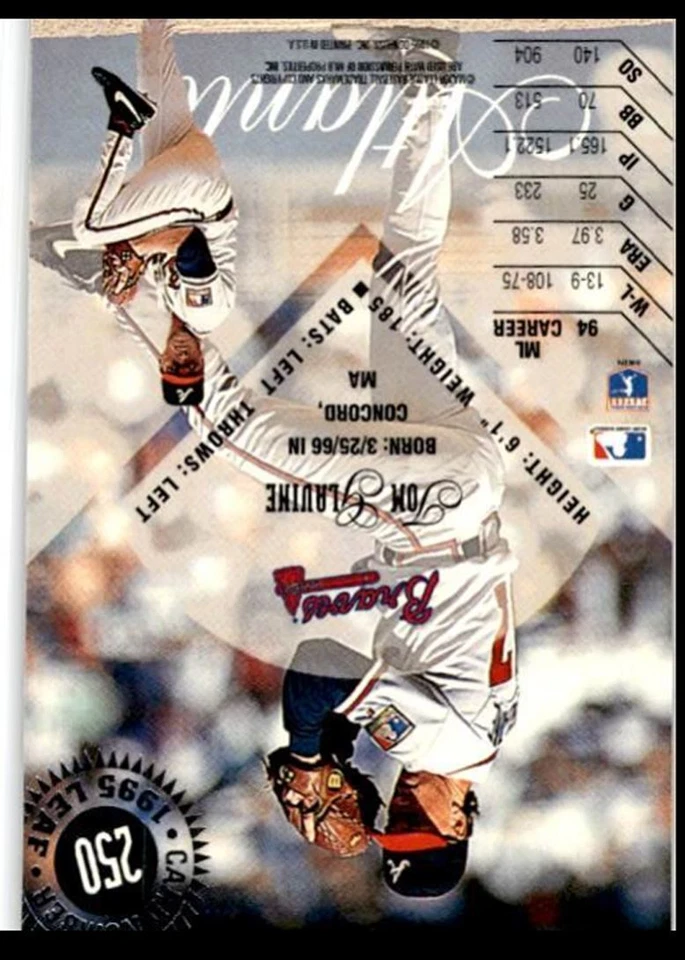 1995 Leaf Tom Glavine Atlanta Braves #250 - Image 2 of 2