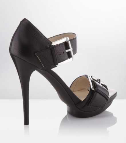 Michael Kors Faith Womens Black Leather Ankle Strap Dress Sandals Heel Shoes 9M | eBay