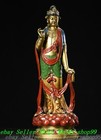 New Listing18" Old Chinese Dynasty Copper Gilt Painting Guanyin Kwanyin Buddha Lotus Statue