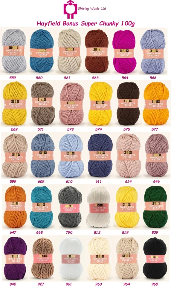 Hayfield Bonus Super Chunky 100g - Full Range - RRP £3.00 - Our Price £2.50