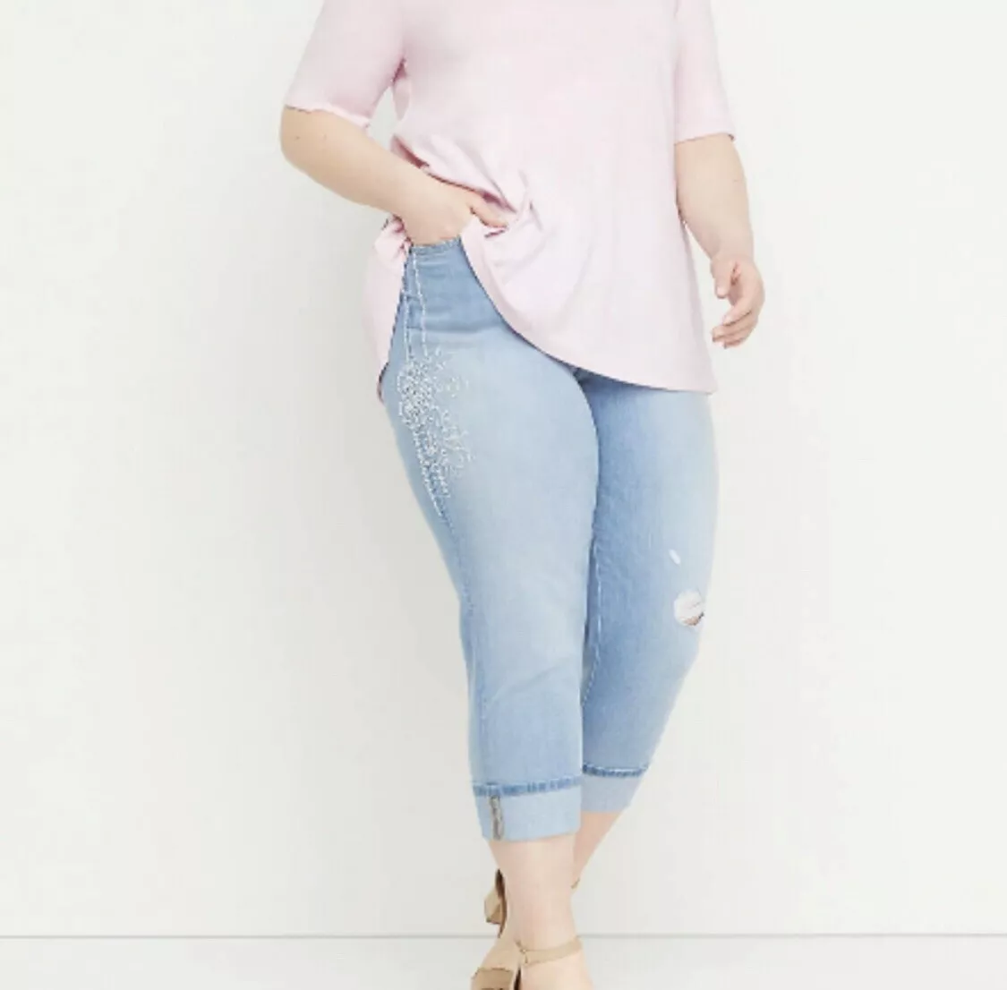 Lane Bryant Mid Rise Girlfriend Crop Essential Stretch Denim Jeans Plus Size 22