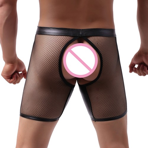 Men Removable Button Pouch Shorts Sheer Fishnet Mesh Boxer Brief Slim Underwear - Picture 2 of 15