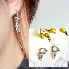 Spike Hoop Tooth Earrings Silver Dangle Punk Rock Grunge Gothic Jewelry Gift NEW
