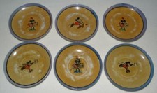 EX DISNEY 1930's 6PC PAINTED "MICKEY MOUSE CHINA TEA SET"-3 3/4" 3 TONE SAUCERS