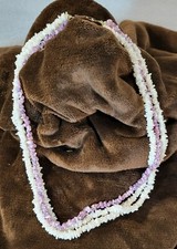 Vintage 3 Strand Pooka Puka Shell Purple Lavender White 23" Necklace 