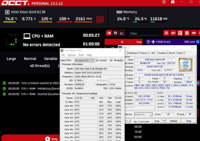 Xeon 6138 SR3B5 3.7Ghz Turbo 20 Core 40 Thread 27.5MB 125w TDP LGA 3647 Intel